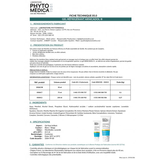 Arnicadol 250 ml – Gel refrigerante y drenante - PhytoMédica