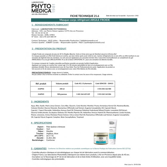 Arcilla Fría 450 ml – Mascarilla Corporal Refrigerante - PhytoMédica